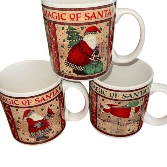 Set Of 3 Magic Of Santa Ceramic Mugs By Sakura Debbie Mumm 1997 - Picture 1 of 12